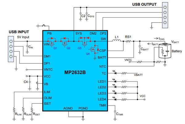 Application Circuit Diagram - Monolithic Power Systems (MPS) MP2632B 3A Battery Charger